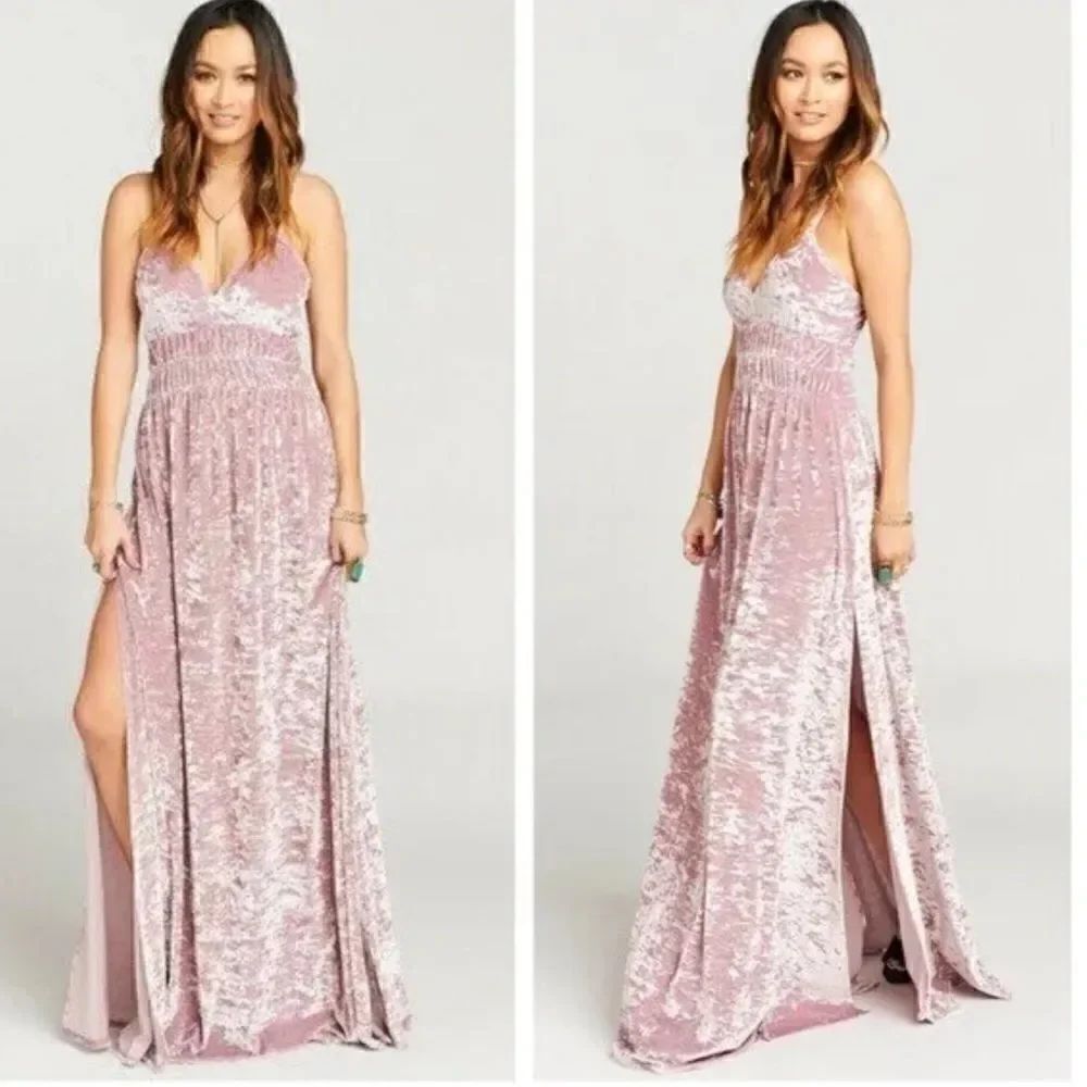 Show Me Your Mumu Aurora Pink Velvet Empire Waist Maxi Dress Women’s XS